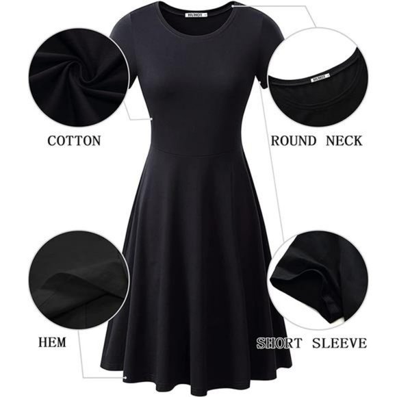 Women Casual Summer Short Sleeve Round Neck Floral Skater Dress with Pockets - Picture 5 of 6